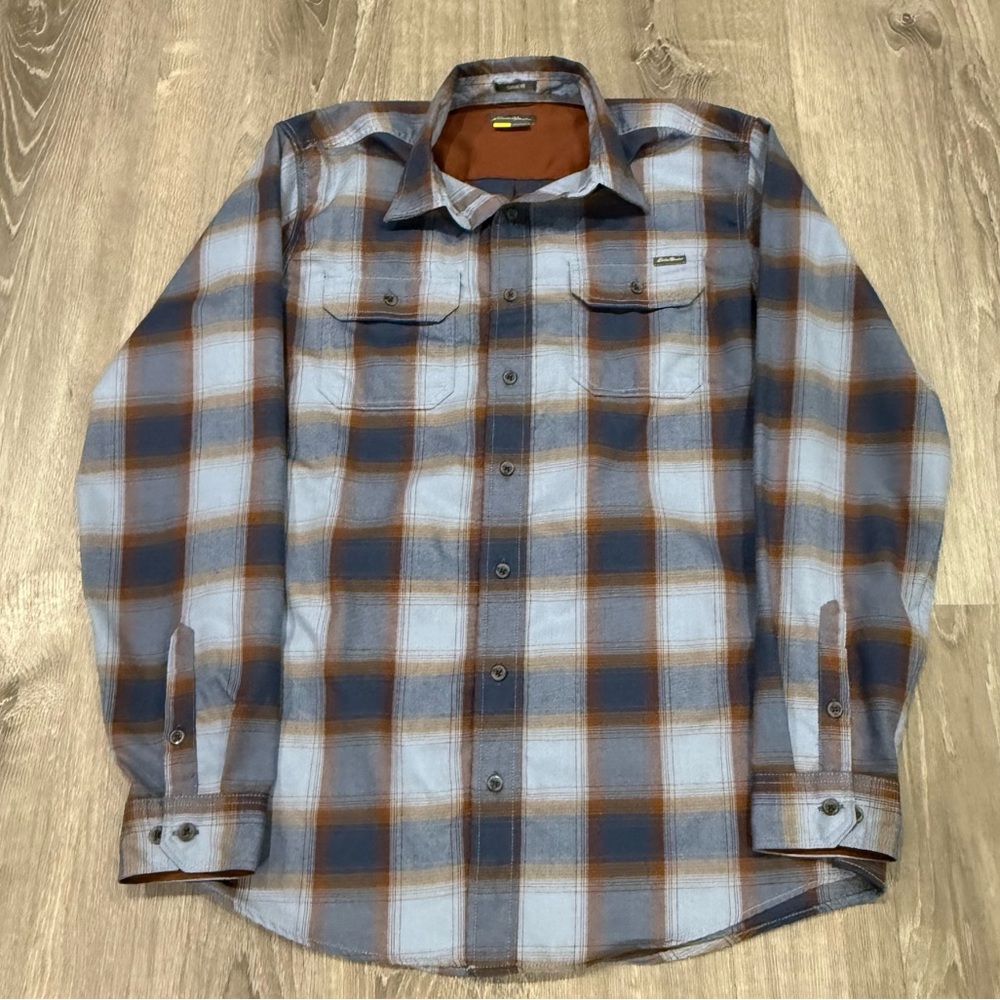 Eddie Bauer Blue and Brown Checkered button up shirt Size  LargeT classic fit